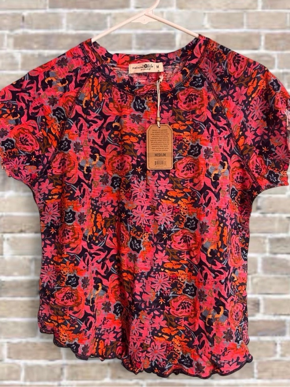 NATURAL LIFE Pink & Orange Floral Short Sleeve Tee NWT